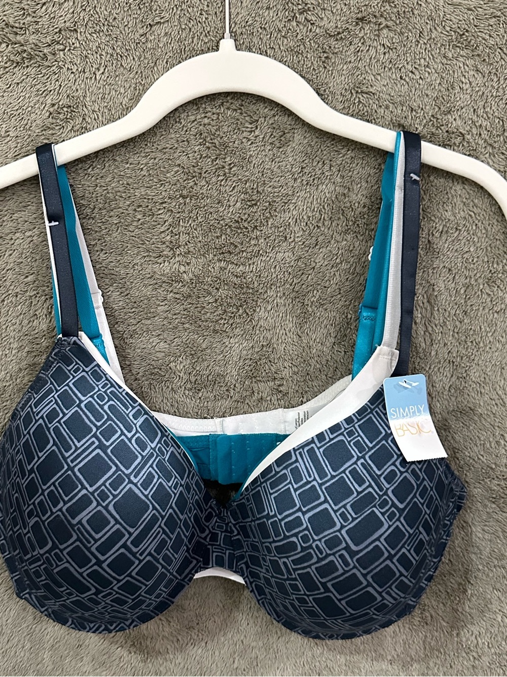 Simply Basic Navy Geometric T-Shirt Bra with Teal Lining